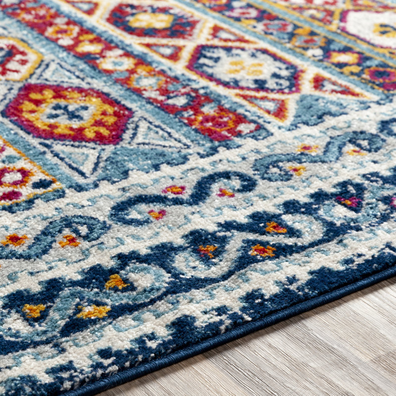 Tapis à motif oriental bleu / jaune Sigmon, Rectangle 7 pi 10 po x 10 pi 3 po