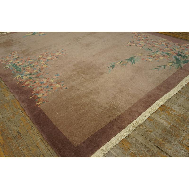 Antique Art Deco Room Size Wool Ivory Beige Cream White Rug