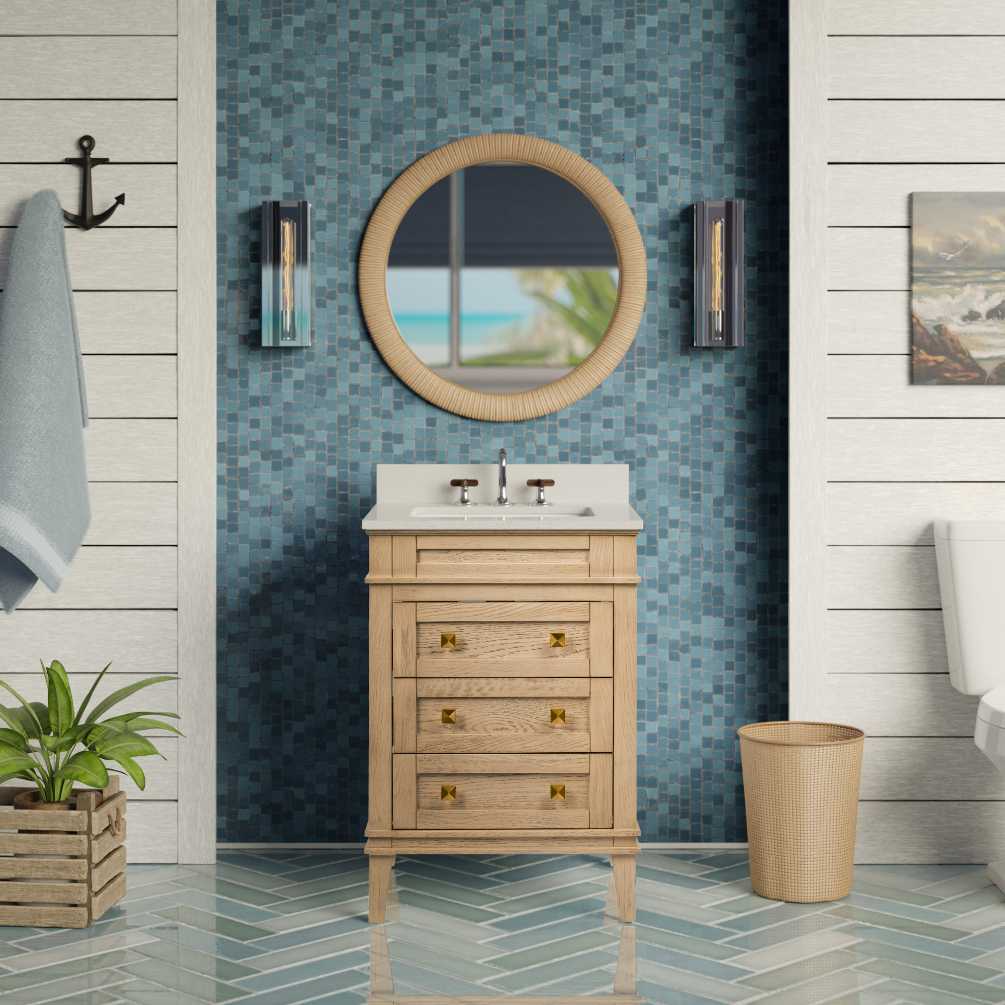 Frankfurt 24'' Single Bathroom Vanity, Engineered White, Greige Oak