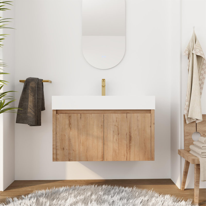 Manzanita 36" Single Sink Wall Mounted Bathroom Vanity Set with Resin Basin Sink Top, Floating Bathroom Vanity with 2 Doors