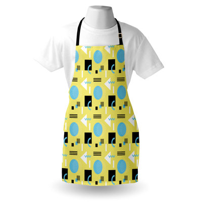 Corrigan Studio® Abstract Apron Unisex Memphis Style Geometric Adult Size Pastel Yellow Blue Grey