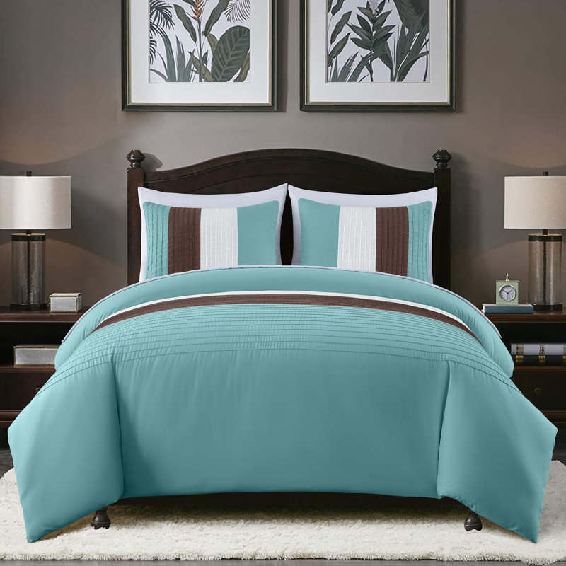 Full Blue Brown Beige Microfiber Bed in a Bag Set