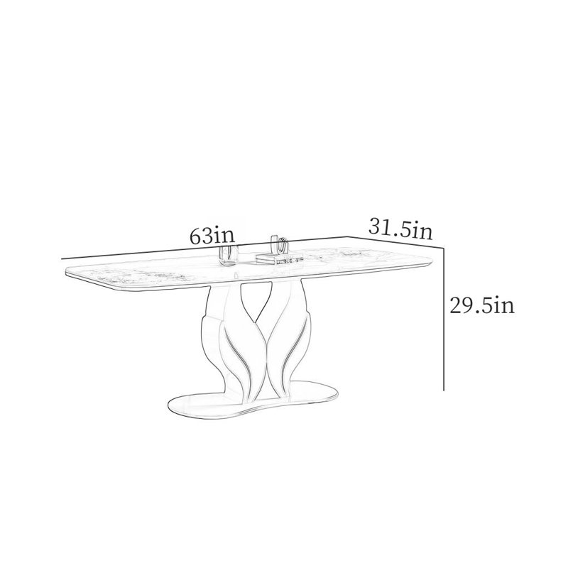 Creative Modern Rectangular Rock Slab Dining Table, 29.5”H x 63”L x 31.5”W