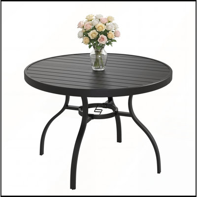 Table ronde de salle à manger d'extérieur/intérieur de 41 pouces (104 cm) avec structure en métal et aspect bois, monobloc.