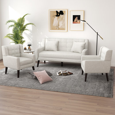 Jaqueze 3-Piece Button Tufted Square Arm Living Room Set