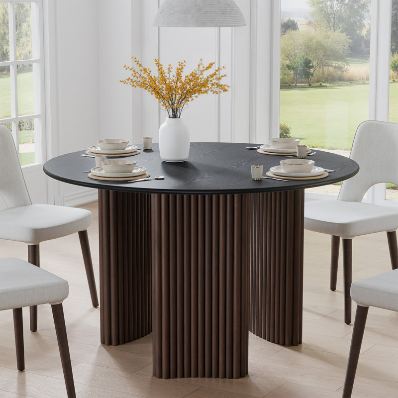 Table de salle à manger en bois de chêne 46 po à deux tons 46 po, Noir, Noyer, H 30 po x L 46 po x l 46 po