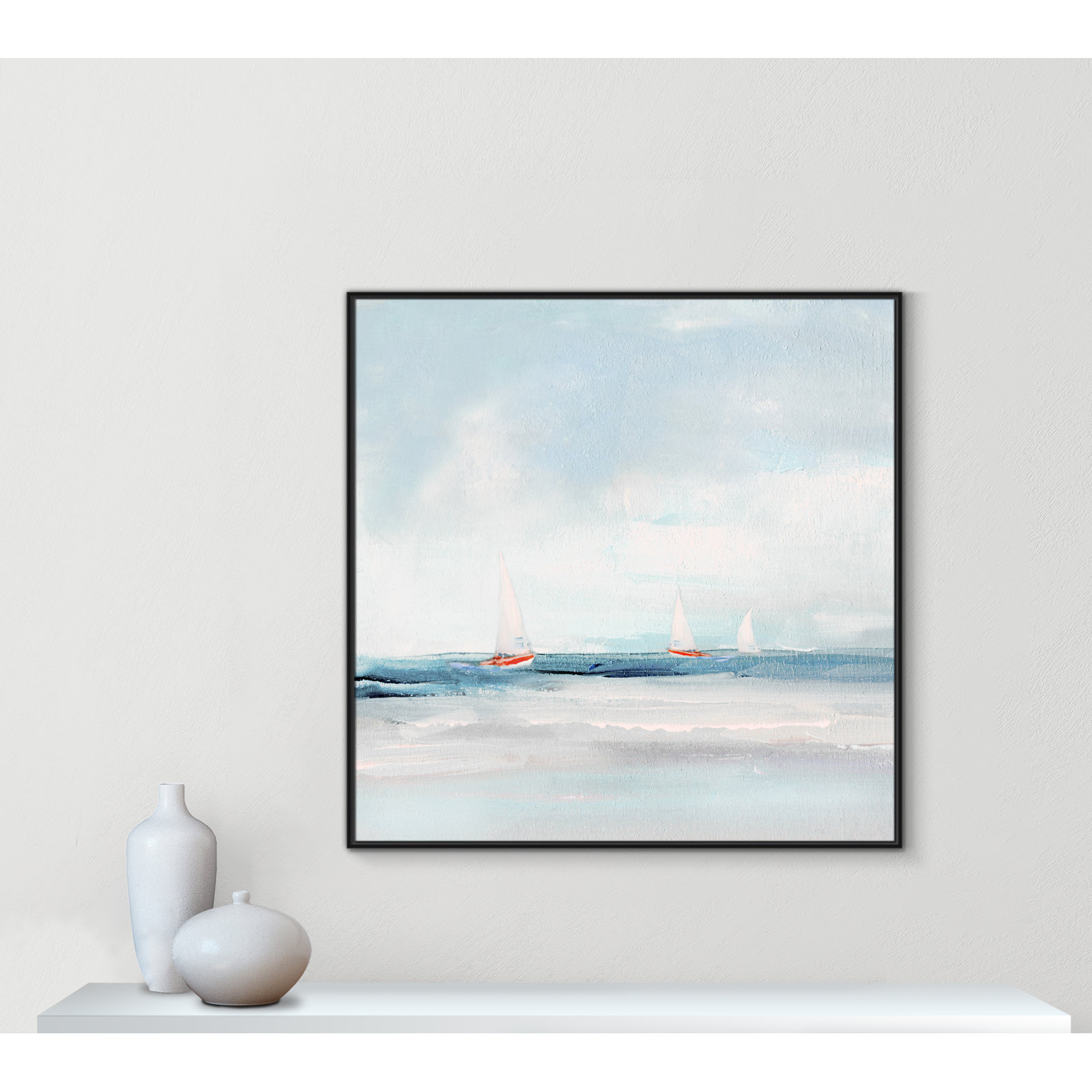 Charter "Caribbean Sail" Painting by Sally Swatland, Black, 46.5" H x 46.5" W x 2" D