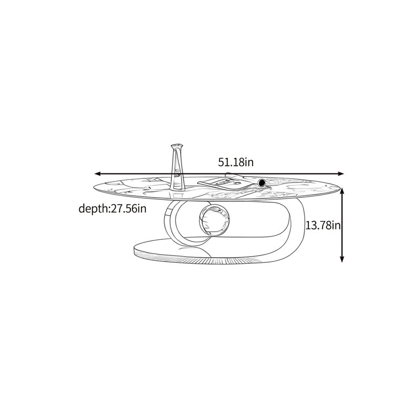 Table basse abstraite, H 13,78 po x L 51,18 po x l 27,56 po