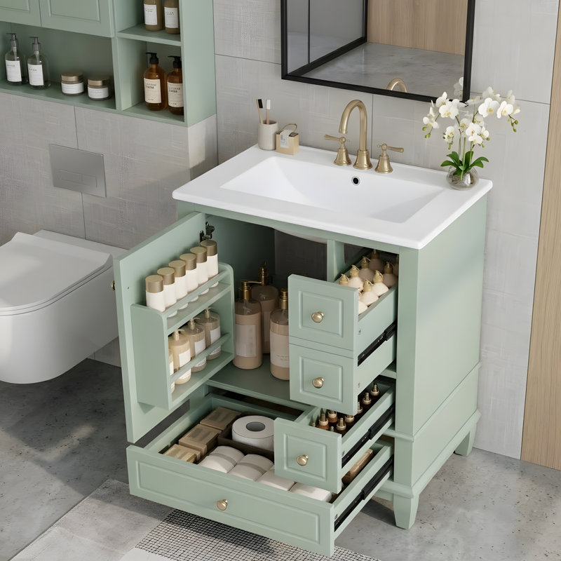 Meuble-lavabo 24 po avec lavabo et rangement polyvalent, Vert clair