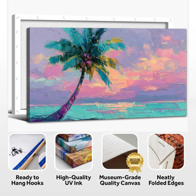  Palmier, art mural sur toile tropicale, peinture abstraite côtière, atmosphère sereine, impressions photo pour salon, salle de bain, bureau, 20 x 40 pouces