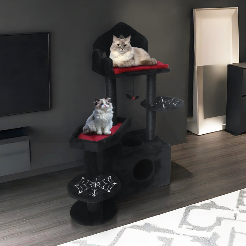 Arbre à chat gothique, conception effrayante à plusieurs niveaux avec poteaux à griffer, perchoirs, hamac et grotte pour chat - idéal pour les chats d'intérieur et les jeux interactifs