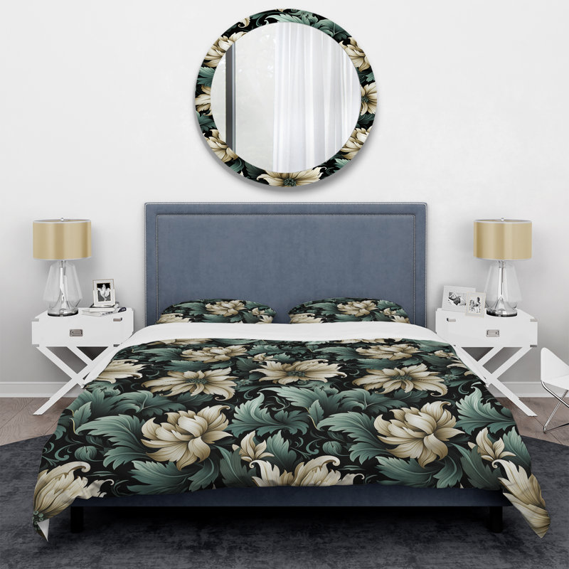 Ensemble de housse de couette floral vert et beige à motif floral intrigant - vert et beige