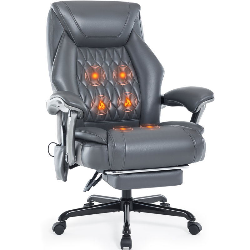 Heavy Duty Ergonomic Leather Executive Office Chair，Modern Massage Office Chair With Heating Function,Grey, Gray