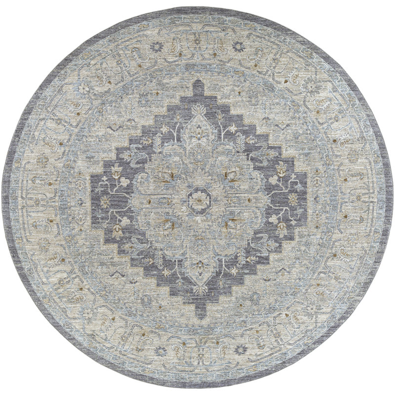 Tapis oriental gris / bleu Dielu, Rond 8 pi