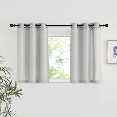 NICETOWN Gray Linen Kitchen Window Curtains Over Sink, Grommet Thick Linen Gray Short Window Treatments Privacy Assured With Light Filtering For Bedroom/Bathroom, W34 X L36, 2 Panels