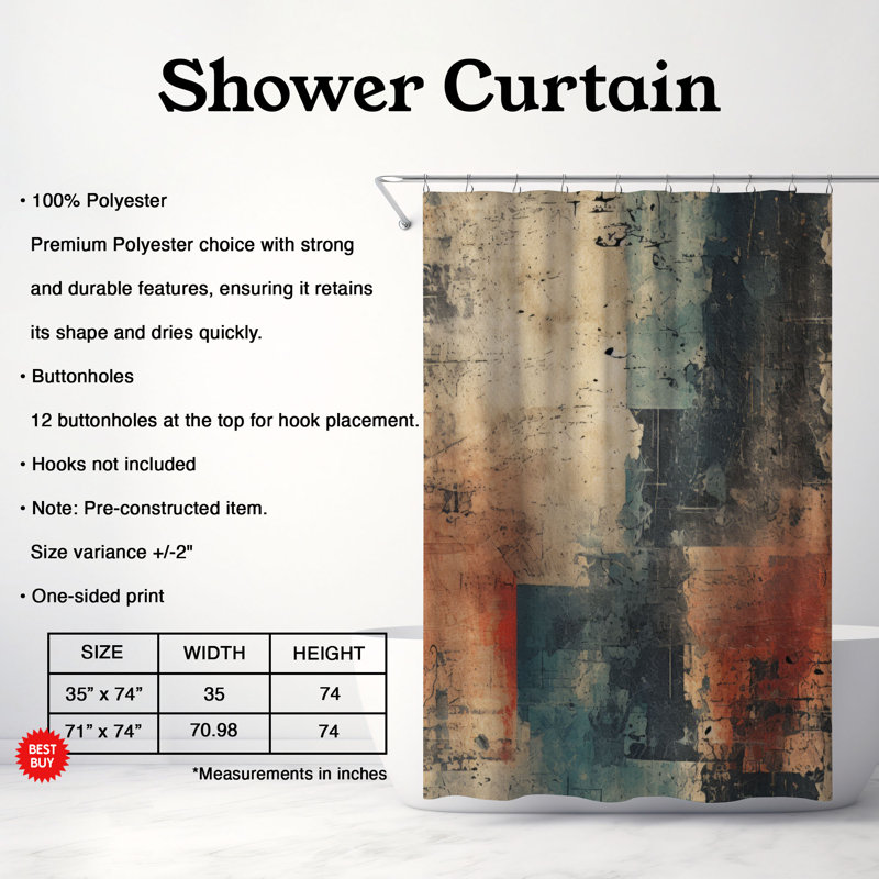 Rideau de douche Vintage Color Grunge, L 71 po x L 74 po