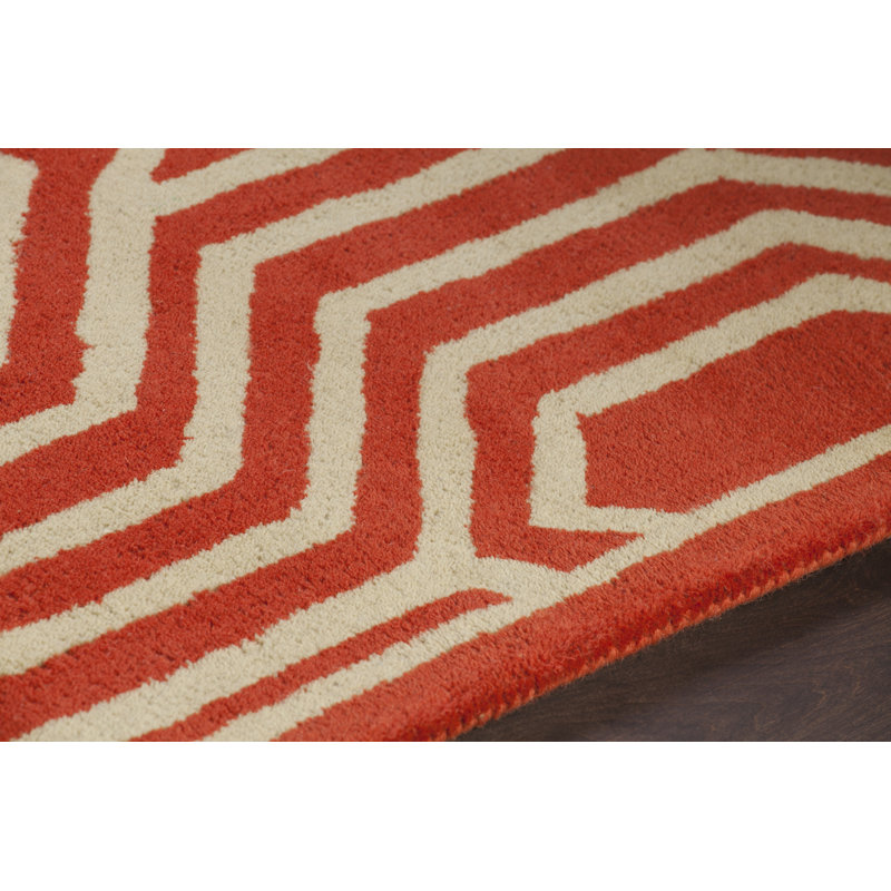 Tapis orange / crème en laine touffeté à la main Preston Authentic, 5 pi x 7 pi