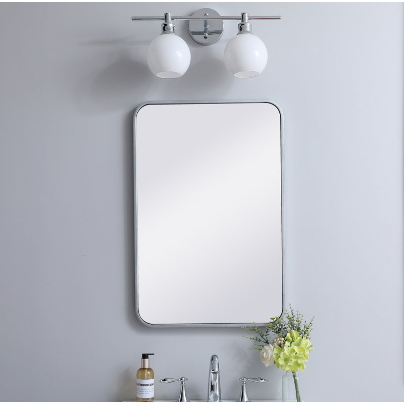 Sabine Metal Rounded Rectangle Wall Mirror, Silver, 30" x 20"