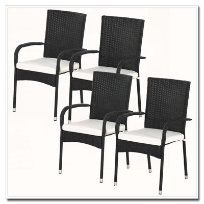 Ensemble de 4 chaises de salle à manger d'extérieur en rotin PE avec coussins moelleux Outsunny