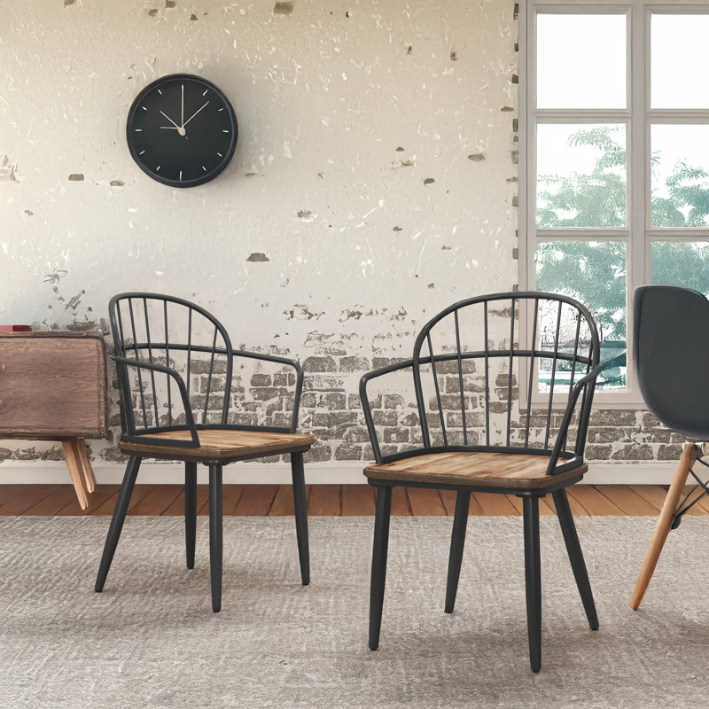 Manthey Wood and Metal Dining Chairs, 2