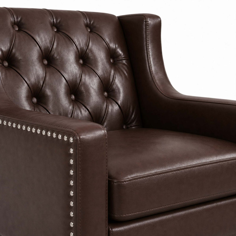 Fauteuil à oreilles de style Mid-Century avec boutons capitonnés et confort de haute résilience