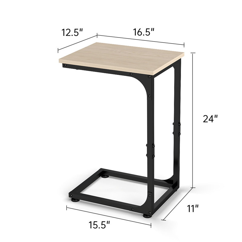 C-Shaped End Table, Beige Wood/Black, Individual