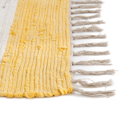 Johnie Hand-Knotted Cotton Yellow and Ivory White Rug