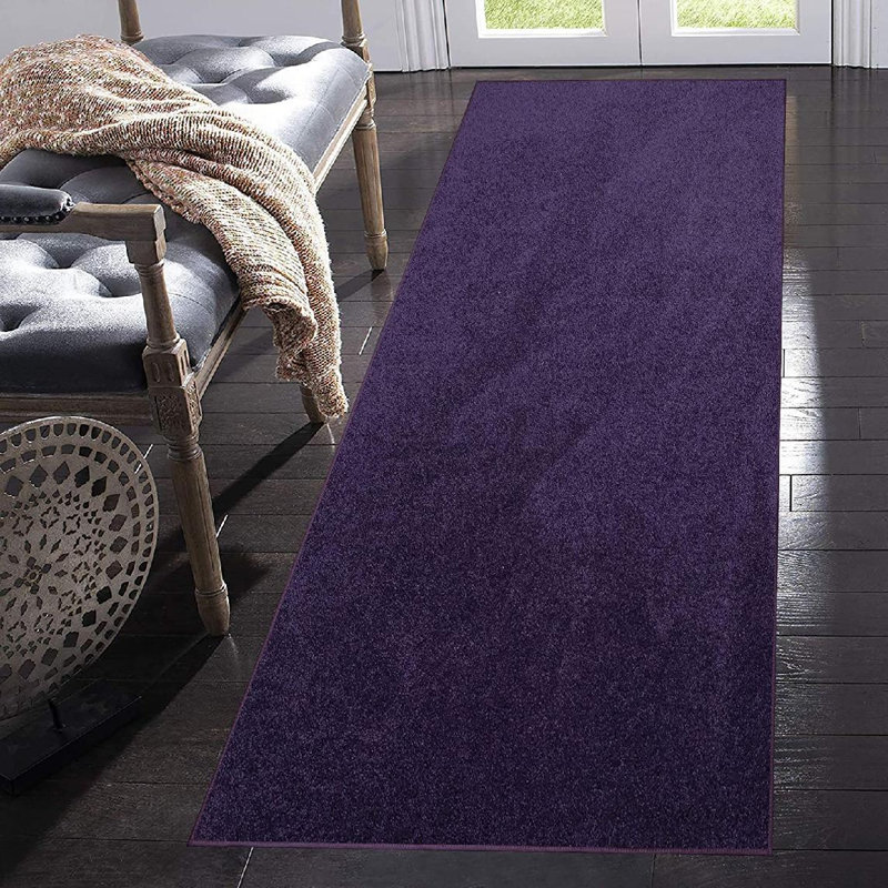 Tapis de couleur unie en polyester mauve, Tapis de couloir 3 pi 6 po x 14 pi