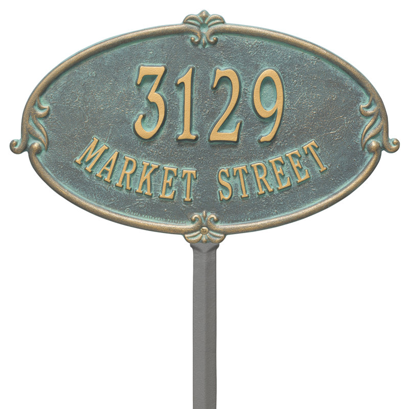 Monte Carlo Personalized Standard 2-Line Lawn Address Sign, Bronze/Verdigris, Yes
