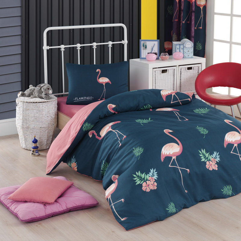 Ensemble de housse de couette 2 pièces en mélange de coton bleu / rose / vert Sabara