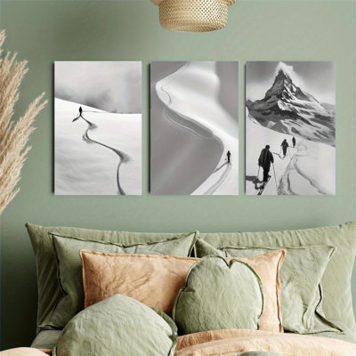 3 Piece Christmas Wall Art Set - Vintage Ski Chalet Poster, Black White Alpine Scene Painting, Winter Landscape Prints for Living Room Bedroom Decor - 12X16 Inch Unframed 3PCS