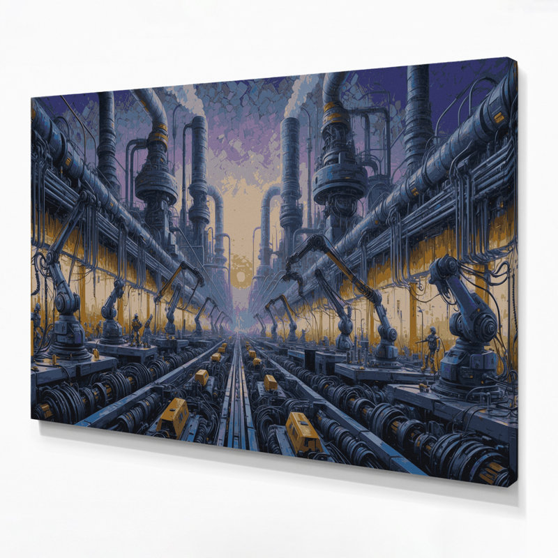 Art mural sur toile gris "Sci Fi Robot entretien Quarters", H 24 po x l 36 po