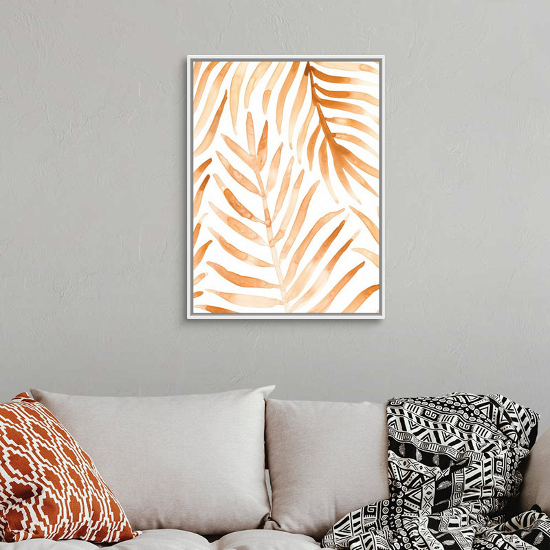 «Rattan Leaves II», art mural sur toile, H 34 po x l 26 po, Toile avec cadre blanc