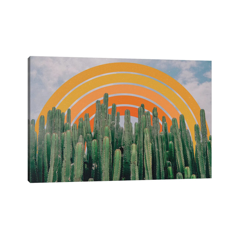 Cactus And Rainbow by Alisa Galitsyna - Wrapped Canvas Print, 20.32 cm H x 30.48 cm W