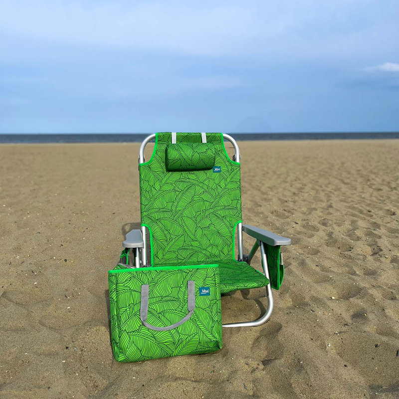  Folding Beach Chair Recliner with Detachable Cooler, Amber Leaf, Green Floral