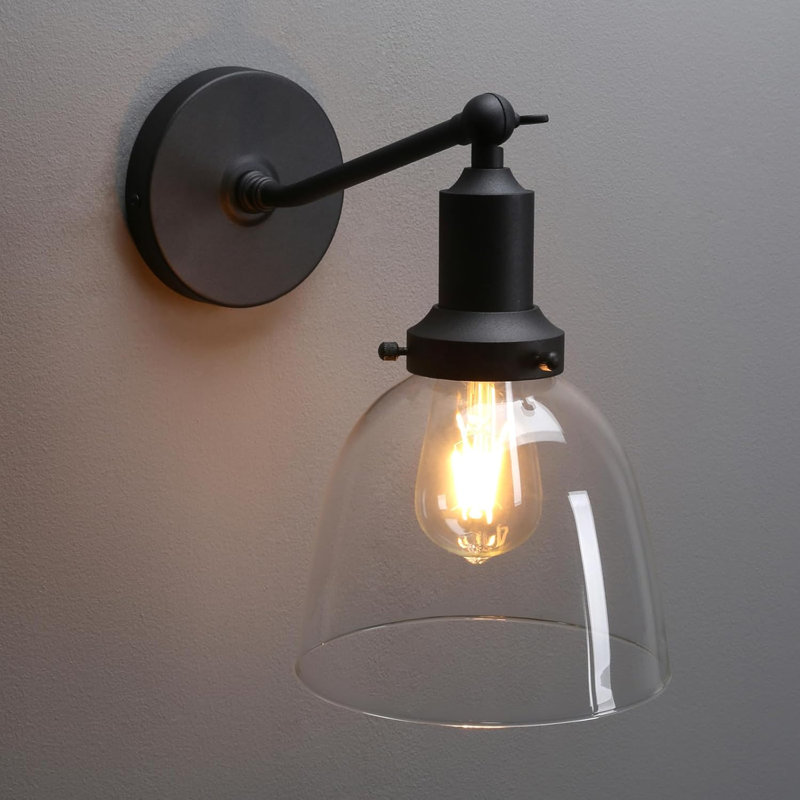 Applique murale industrielle vintage avec abat-jour ovale en verre PERMO, compatible avec la base E26, installation câblée, luminaire d'intérieur