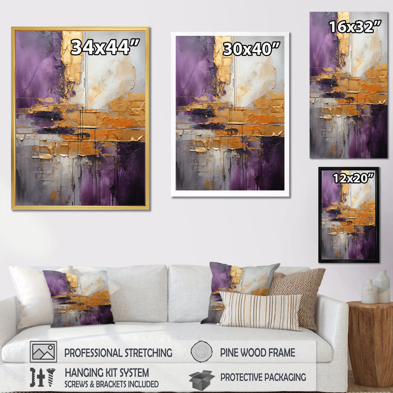 Or abstrait mauve fractal III - fractales, art mural, H 32 po x l 24 po, Toile tendue, Sans cadre