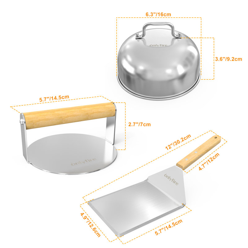 Hitechluxe 4pcs Stainless Steel Non-Stick Grill Press Set