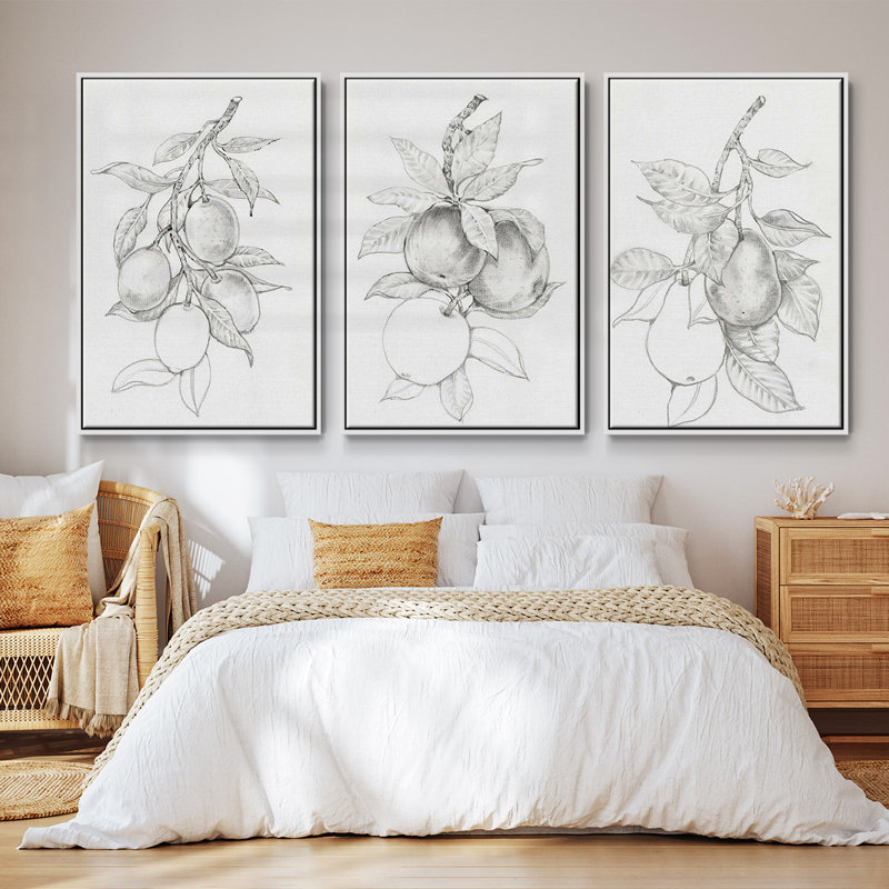 Ensemble de 3 pièces encadrées sur toile FruitBearing Branch I, H 40 po x l 78 po, Cadre blanc