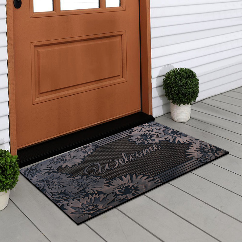 Berks Rubber Pin ‘Floral’ Welcome Doormat – 18" x 30", Non-Slip Outdoor/Indoor Front Door Mat for High-Traffic Areas