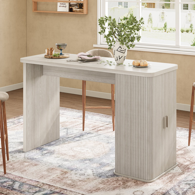 Counter Height Dining Table With Storage, Rectangular Bar Table With Drawer And Wine Rack, White, 36" H x 59" W x 21.7" D
