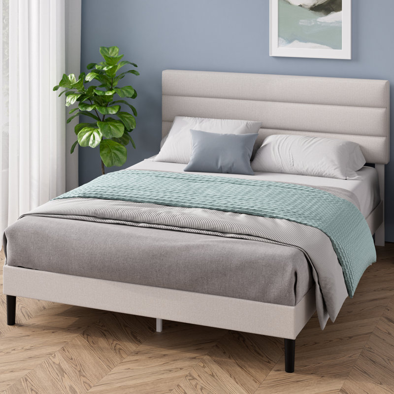 Ussery Horizontal Panel Upholstered Platform Bed, Queen, White