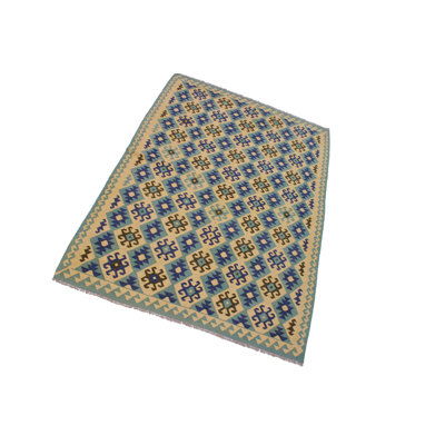 Madee Geometric Handmade Rectangle 6'10" x 9'10" Wool Area Rug in Beige/Blue/Gray