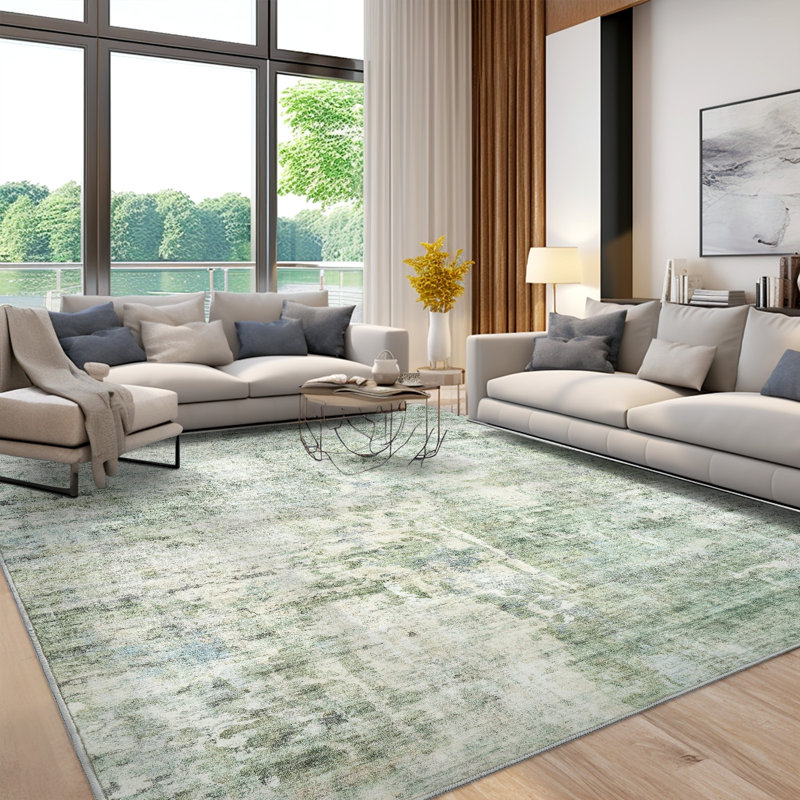 Tapis moderne lavable antidérapant (vert), Rectangle 6 pi x 9 pi