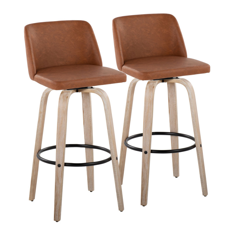 Tabouret Malachia, Tabouret de comptoir (siège d'une hauteur de 26 p, White Washed/Black, Camel