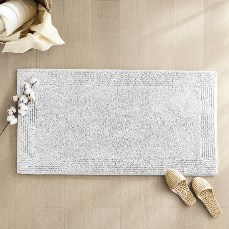 100% Cotton 3000 Gsm Reversible Grey Bath Rug 20x30" - Machine Washable, Medium Pile Rug, Non Slip Option Dense And Comfortable,