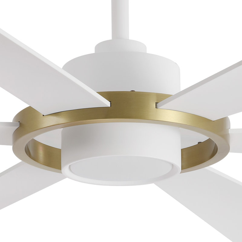 60“ 6-Blade Modern Indoor Ceiling Fan With LED Lights and Remote Control, White, White/Gold