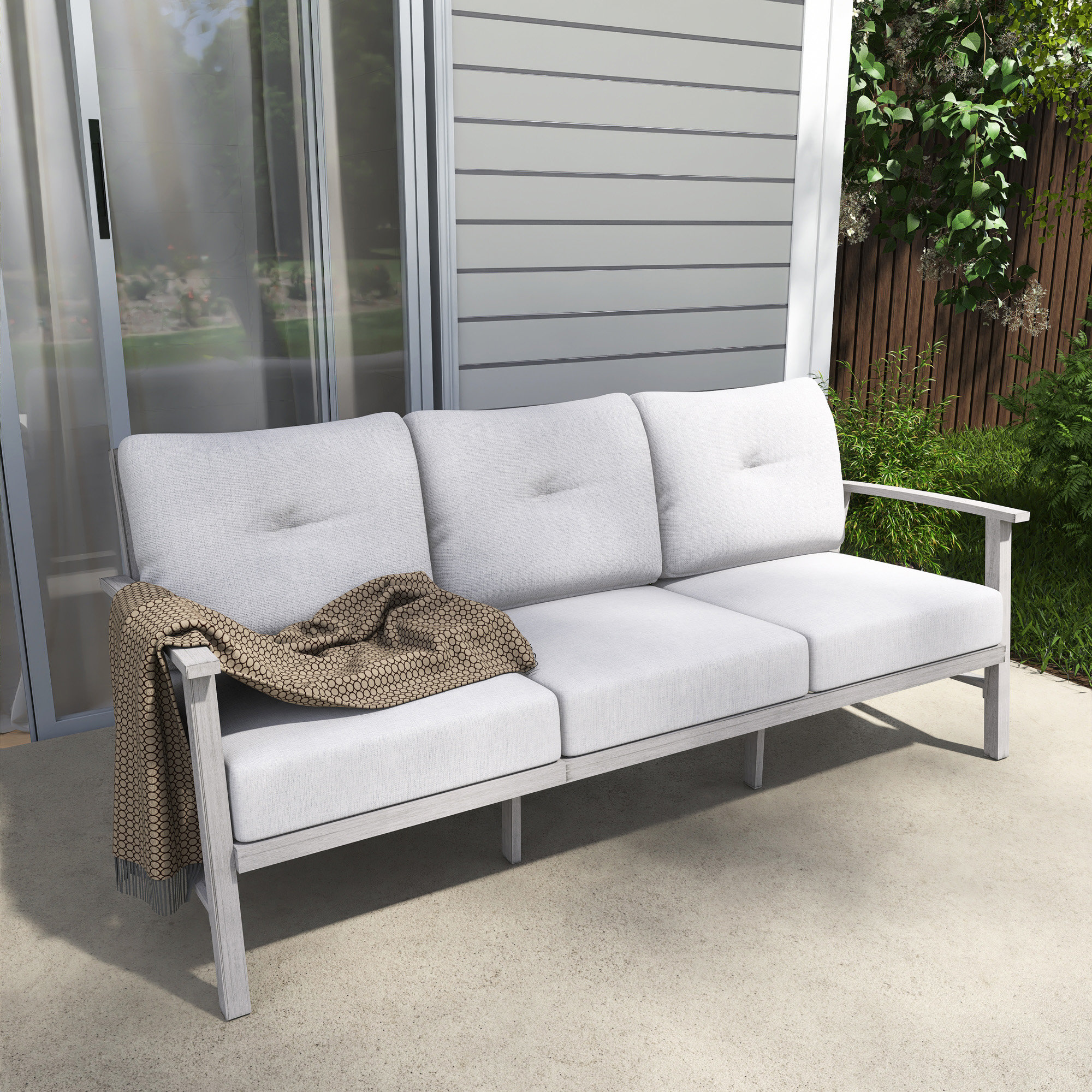 Winston Porter 3-Person Aluminum Patio Sofa With Thick Cushions | Wayfair