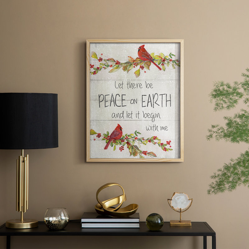 Peace on Earth Cardinals, reproduction encadrée - bois massif, Naturel, H 15 po x l 12 po