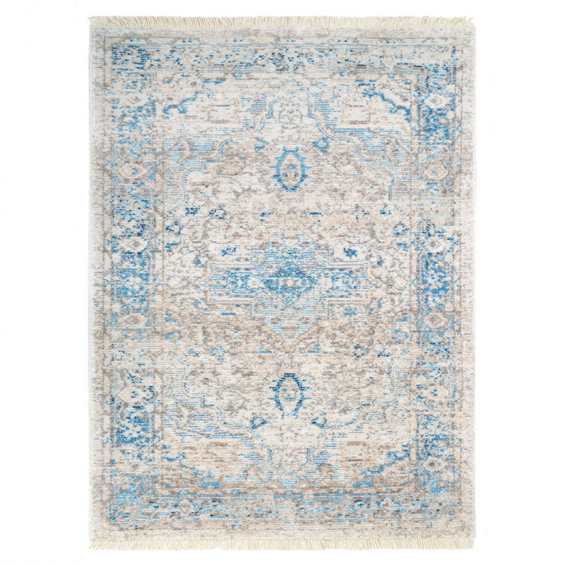 Crayton MACHINE MADE POLYESTER AREA RUGS  - Rectangle Shape, Gray & Blue Color, Oriental Design, Area Rugs for Living Room, Bed Room